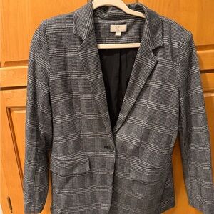 LOFT Black and Gray Glen Plaid Blazer